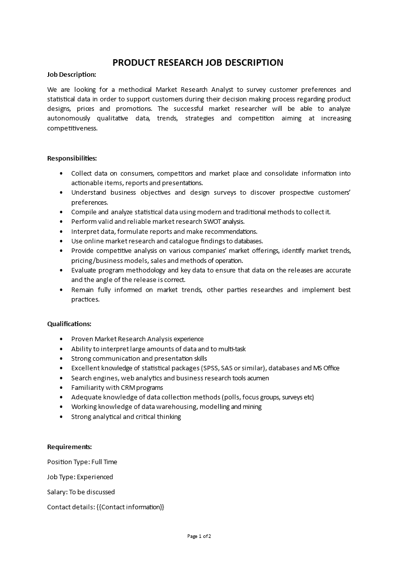 market research job description Main Image market research job description template