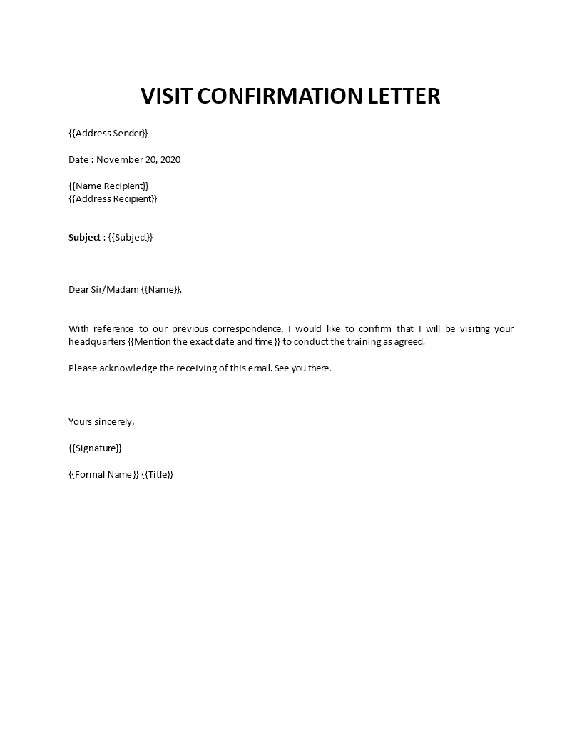 visit confirmation letter template