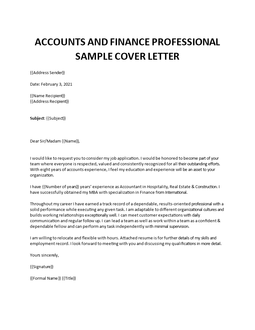 accounts professional cover letter
