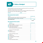 Create a Monthly Budget Worksheet for Expenses and Other Income example document template