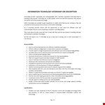 Information Technology Internship Job Description example document template