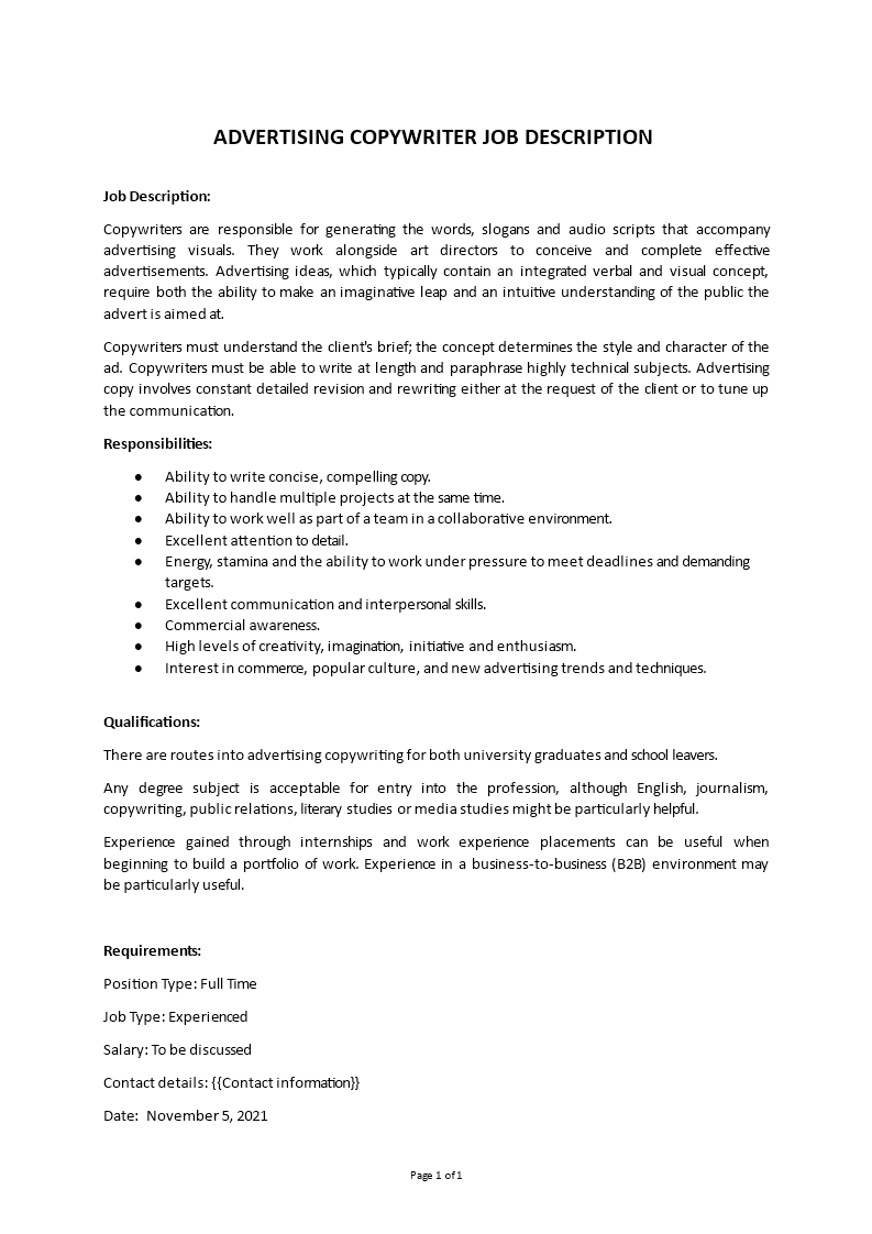 advertising copywriter job description Main Image advertising copywriter job description