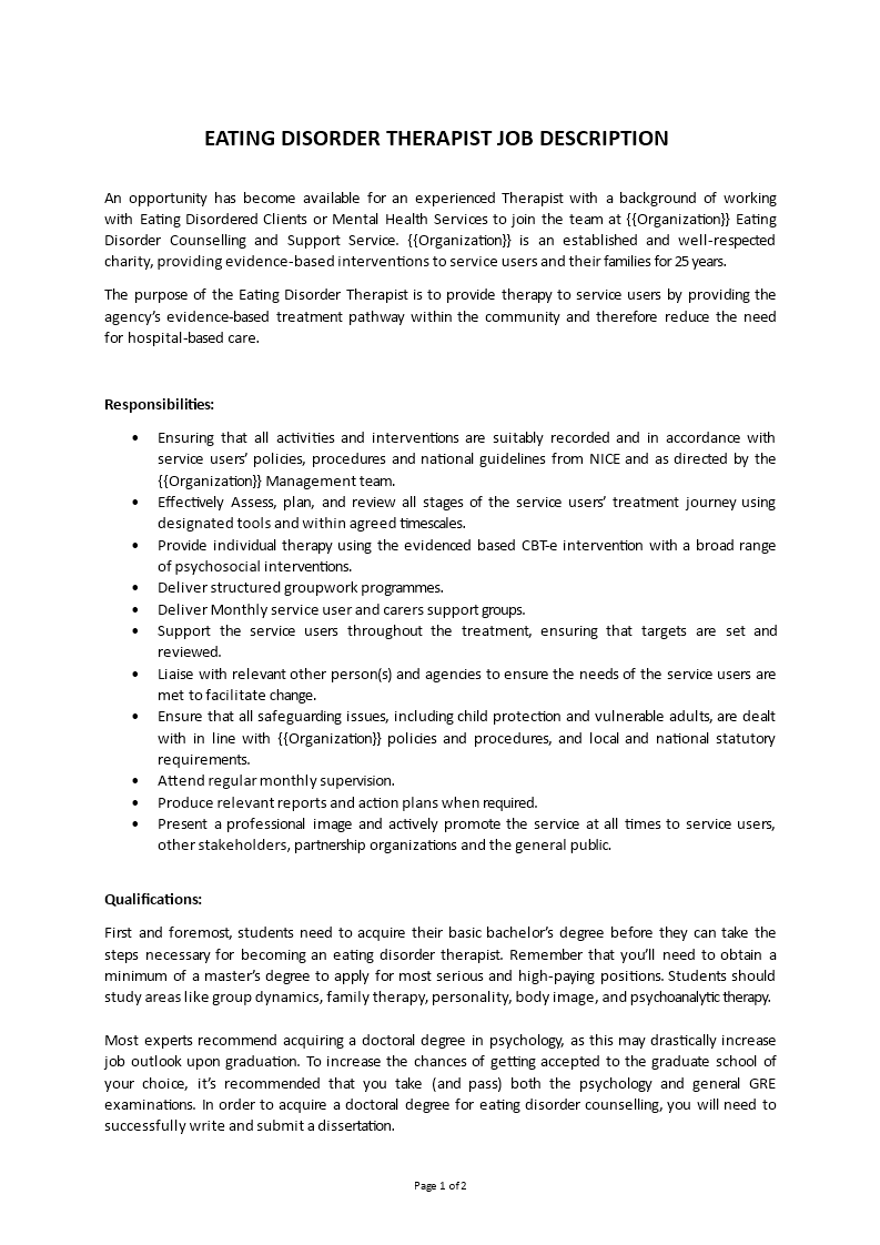 eating disorder therapist job description template