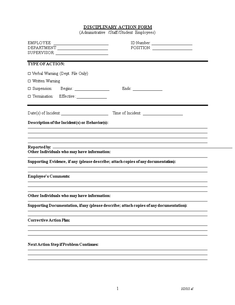 employee disciplinary action form