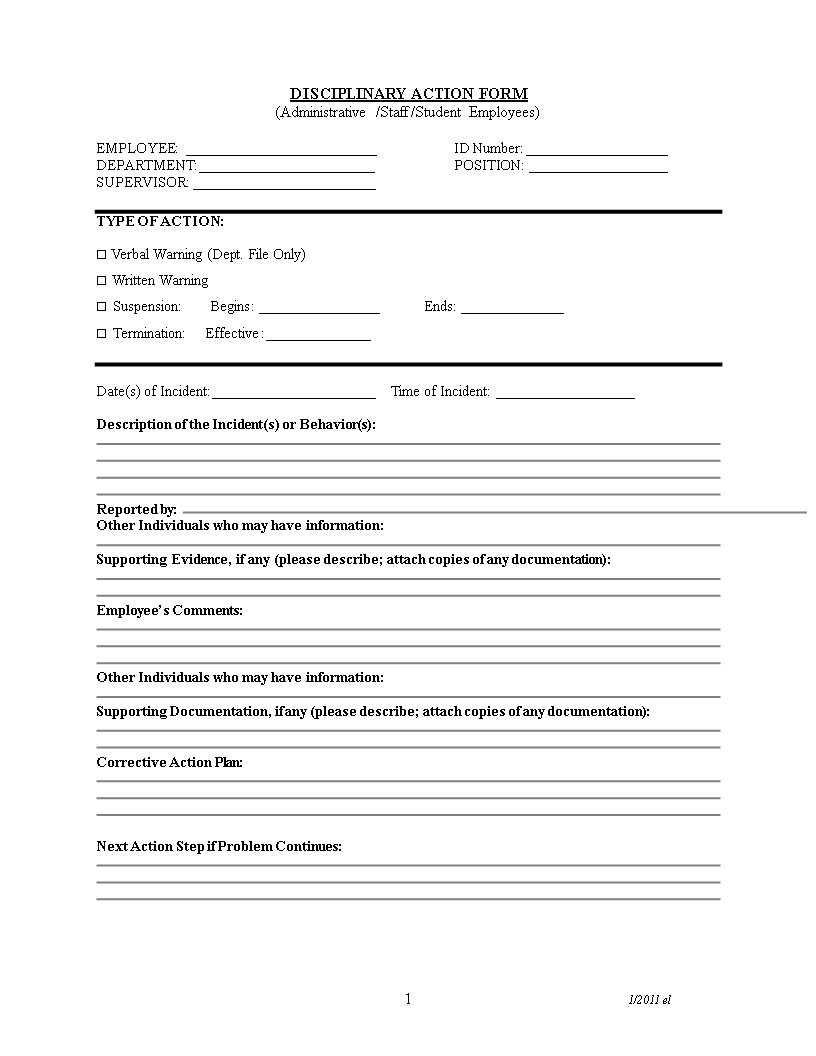 Employee Disciplinary Action Form employee-disciplinary-action-form