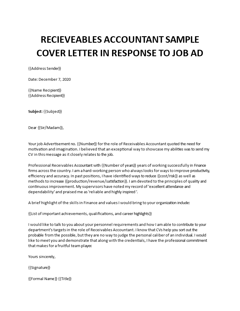receivables accountant cover letter 