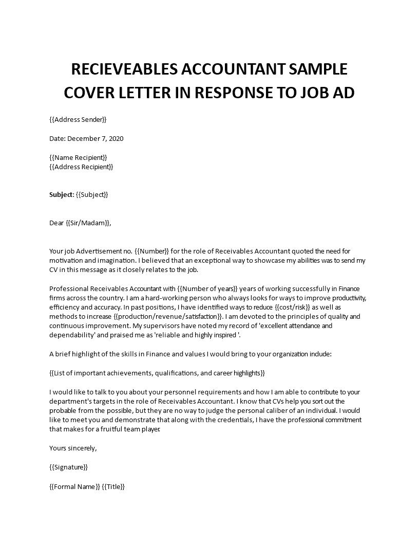 receivables accountant cover letter Main Image receivables accountant cover letter template
