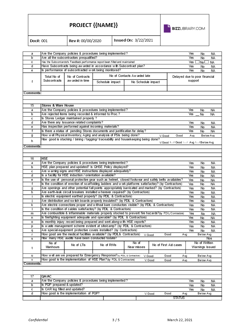 project assessment audit checklist example