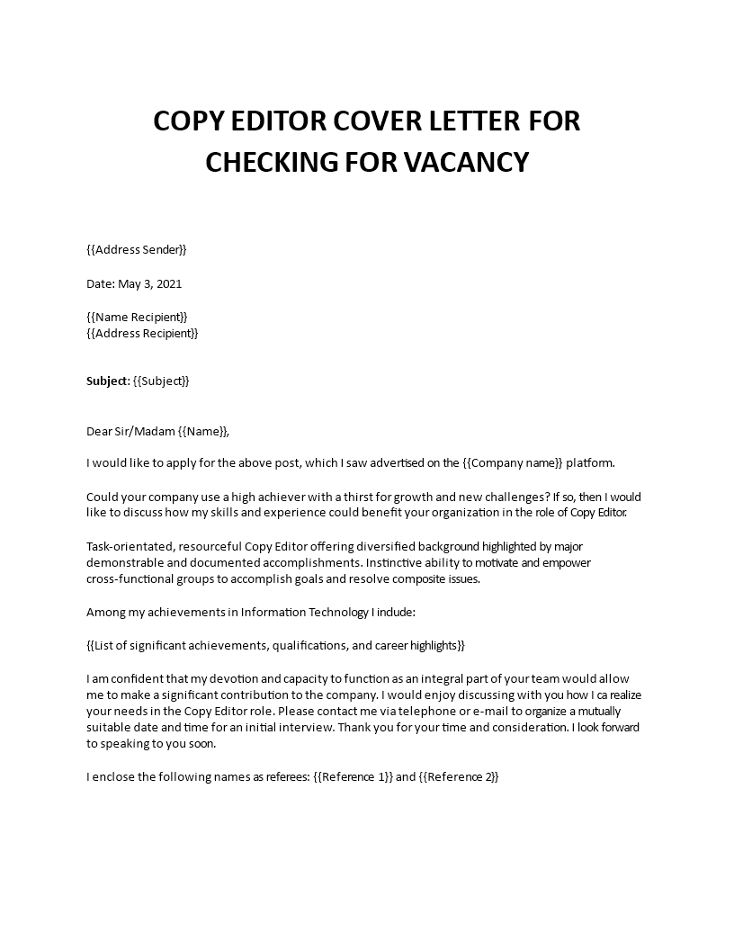 copy editor cover letter