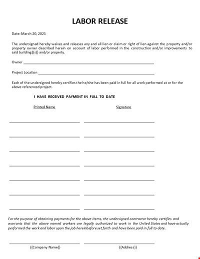 Labor Lien Release