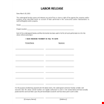 Labor Lien Release  example document template