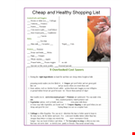 Cheap And Healthy Shopping List example document template