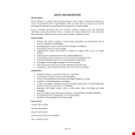 Artist Job Description example document template