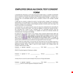 Employee Drug Alcohol Test Consent Form example document template