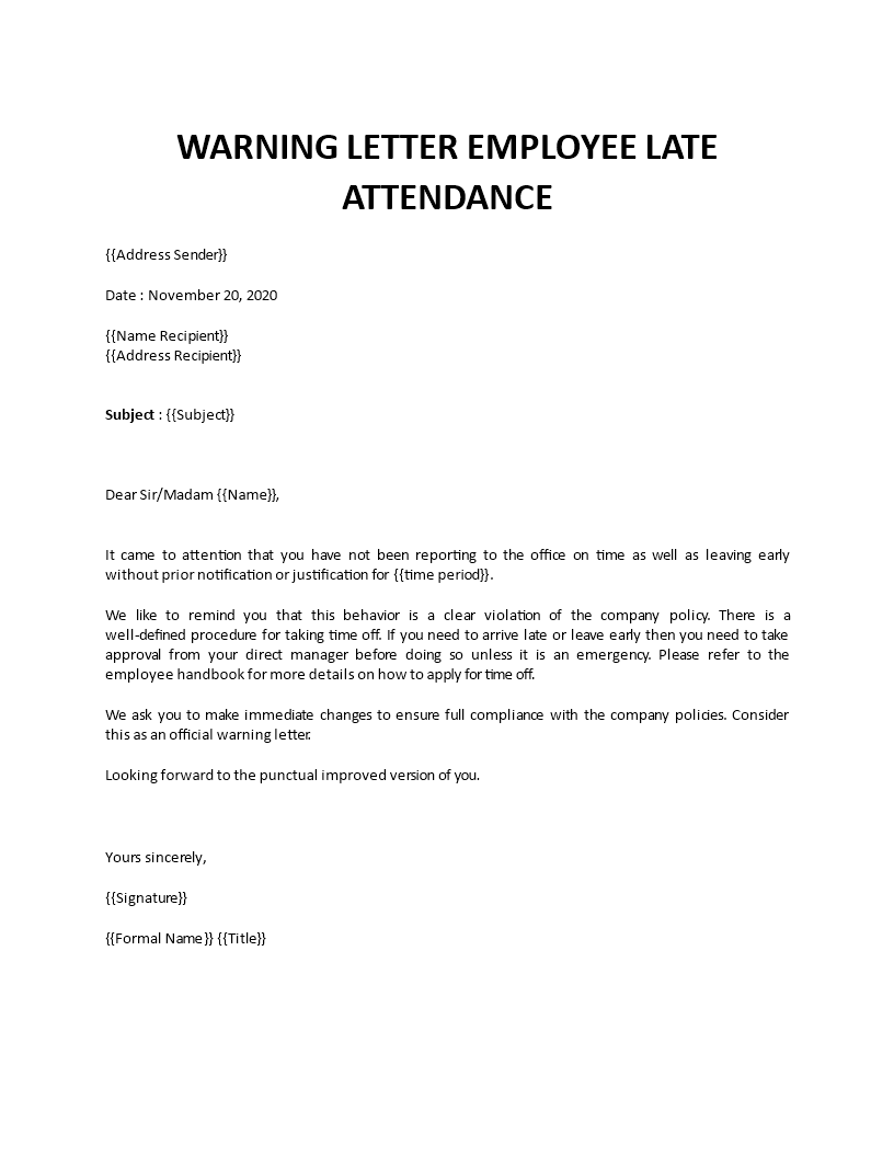 Warning letter to employee sample