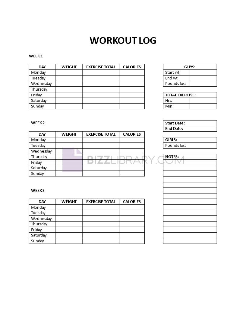 workout log template Main Image workout log template