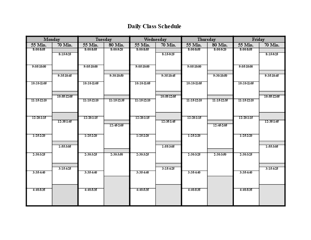 Daily Class Schedule Template Word