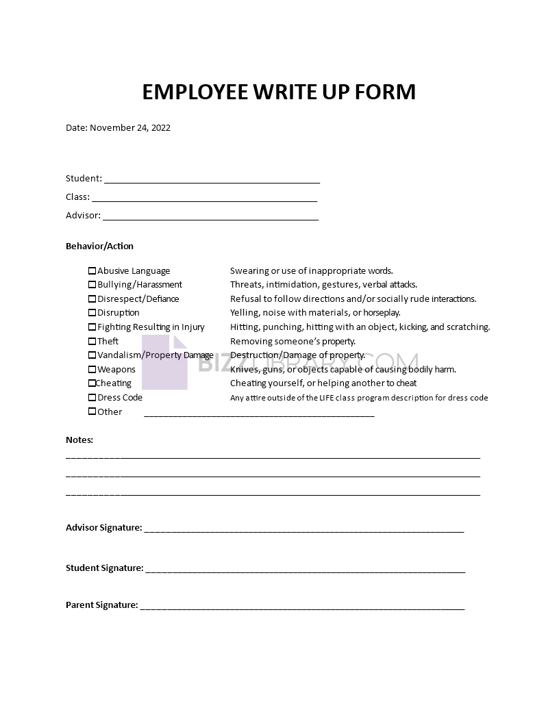 write-up form for employees Main Image write-up form for employees template