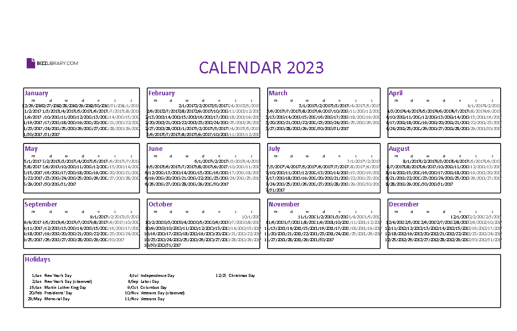 Calendar 2023 Excel