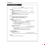 Sample Resume For College Student With No Work Experience example document template