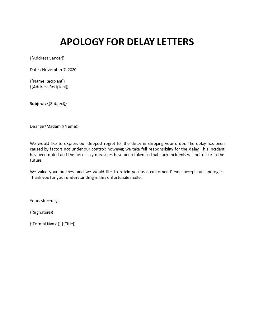 apology letter to customer for delay in delivery template
