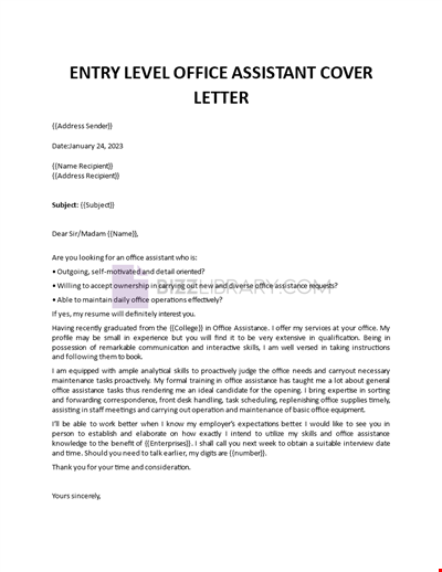Entry Level Office Assistant Cover Letter
