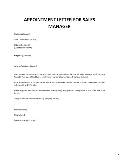 Appointment Letter For Sales Manager