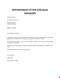 Appointment Letter For Sales Manager