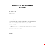 Appointment Letter For Sales Manager example document template