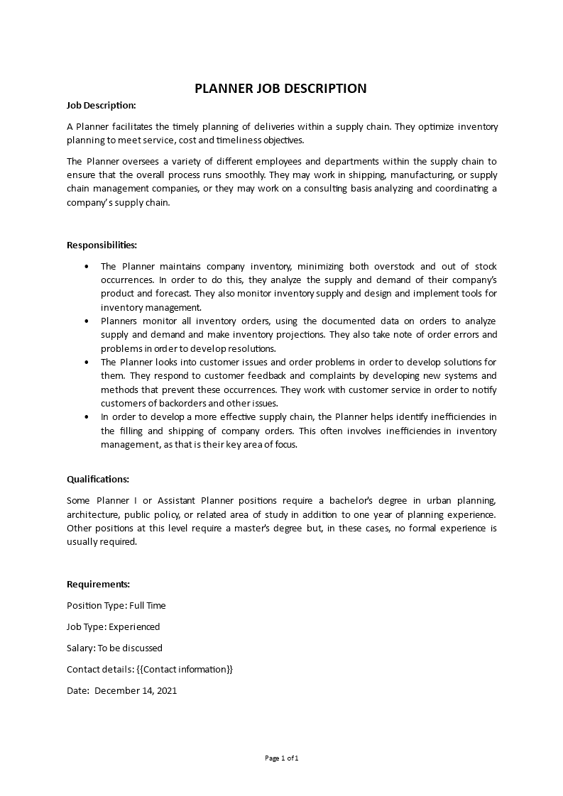 planner job description