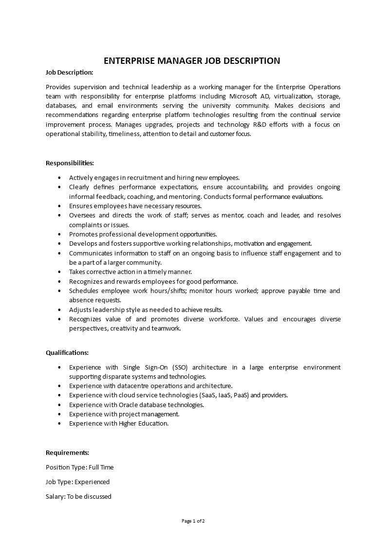 enterprise manager job description template