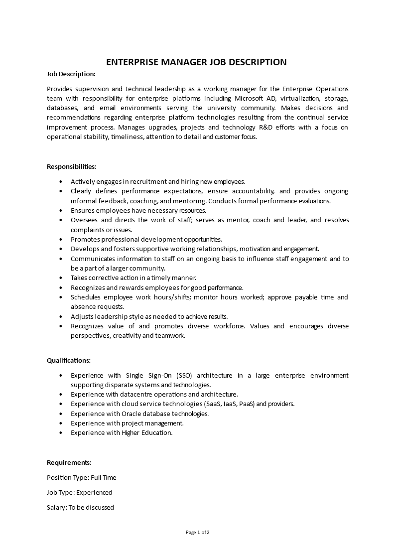 enterprise manager job description