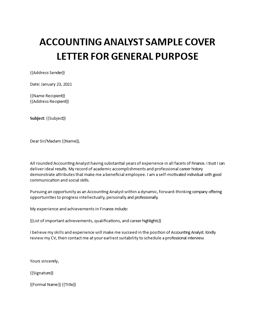 Accounting Analyst cover letter