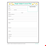 One Subject Lesson Plan Template | Create Engaging Lessons | Single-Page Format example document template