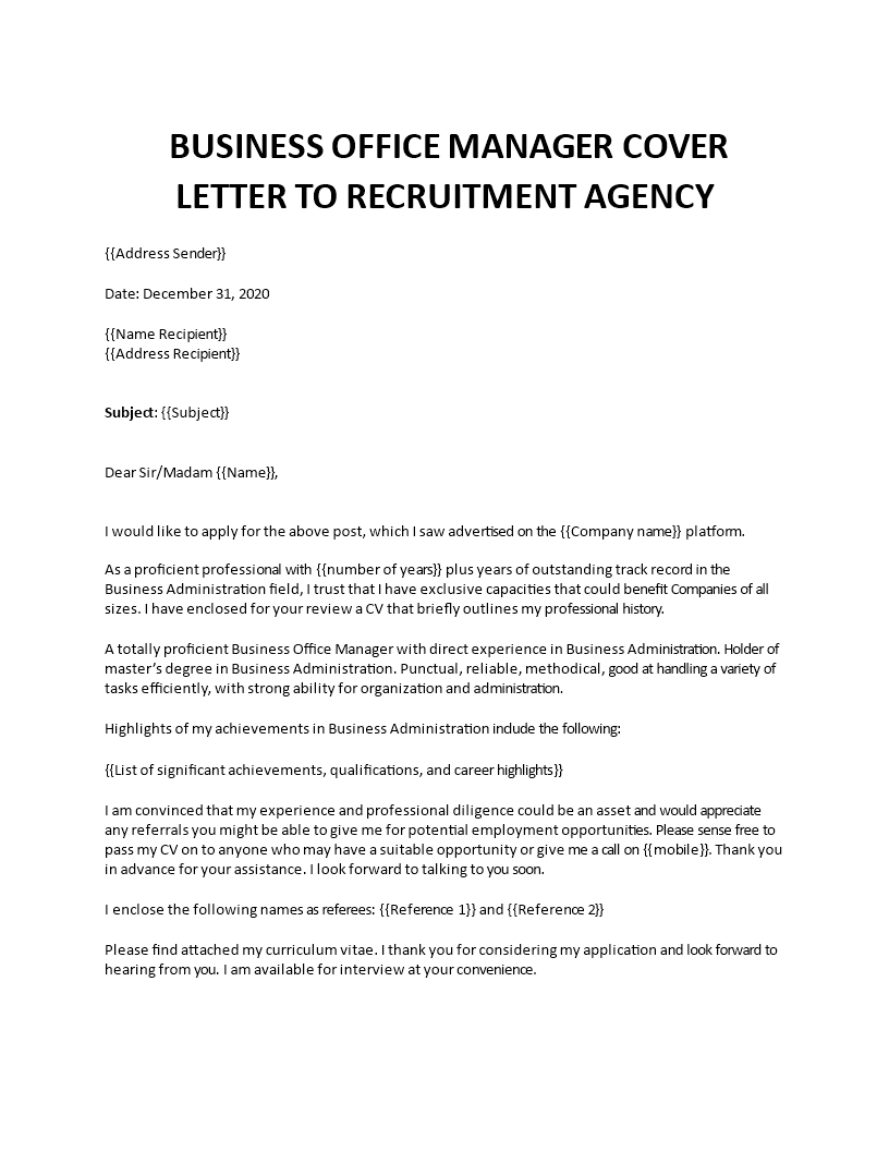 business office manager cover letter template