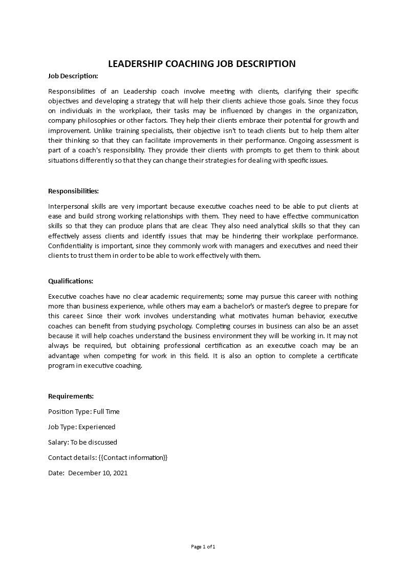 leadership coach job description Main Image leadership coach job description