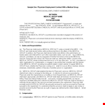 Physician Employment Contract & Agreement for Medical Group example document template