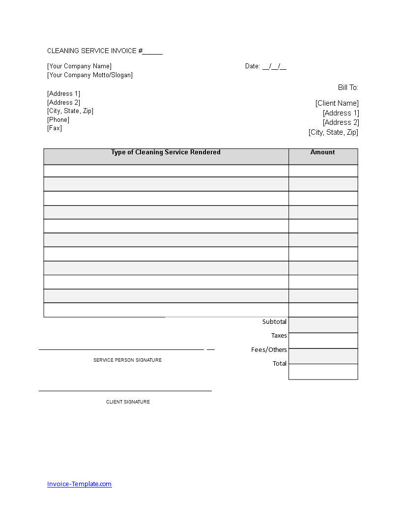 Cleaning Service Invoice Template Word
