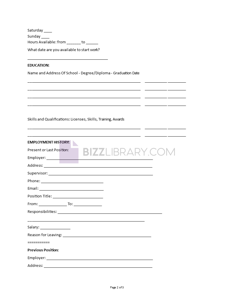 job application form example