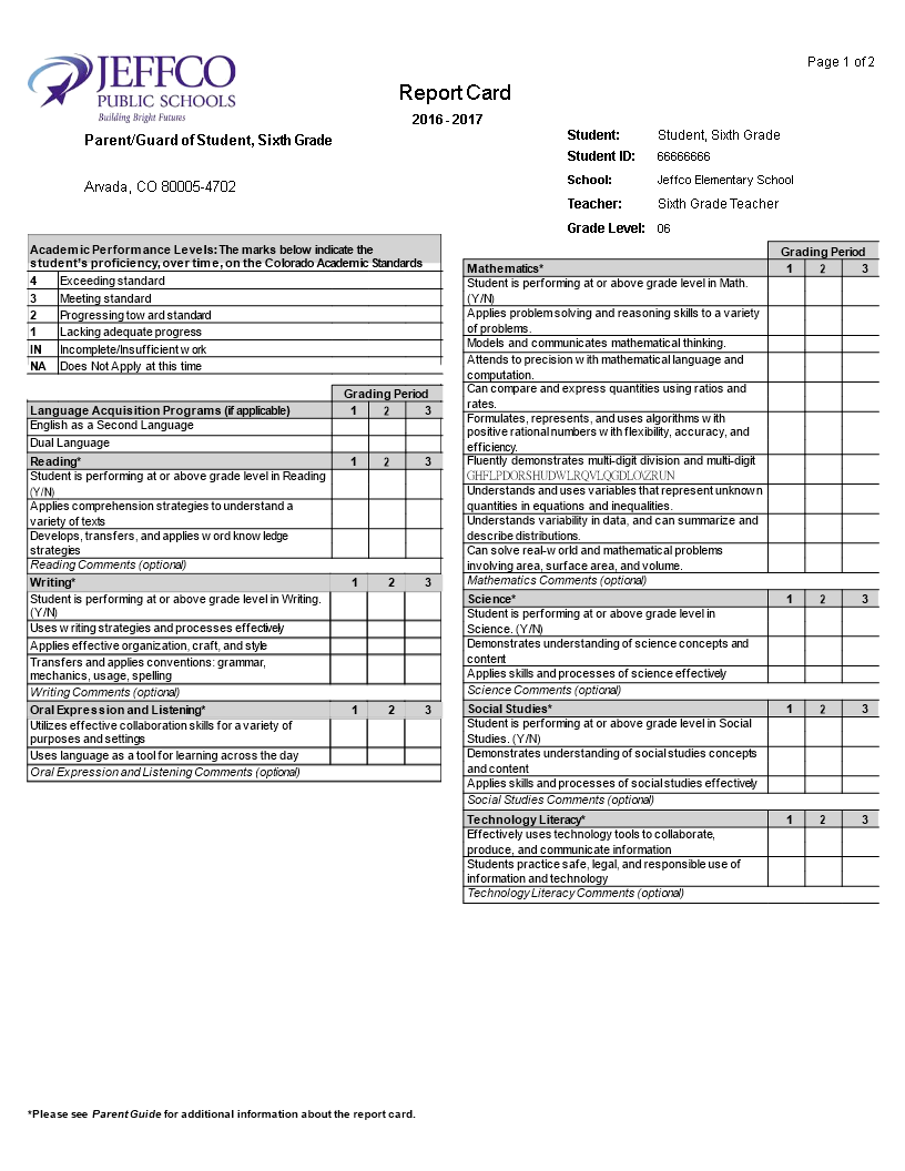 Report Card Template report-card-template