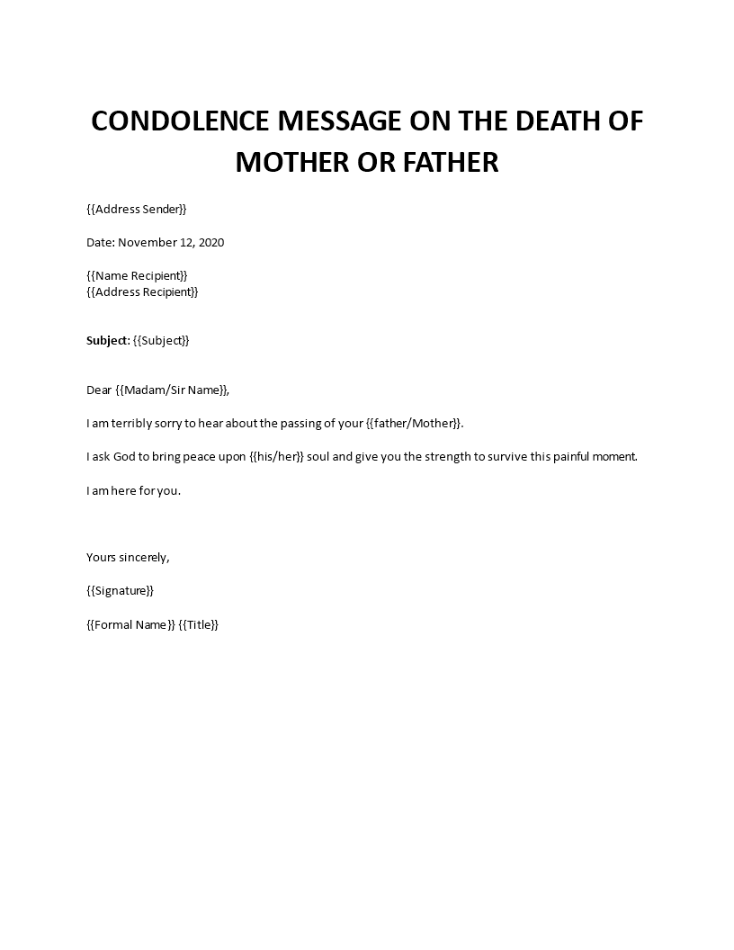 condolence message Main Image condolence message template