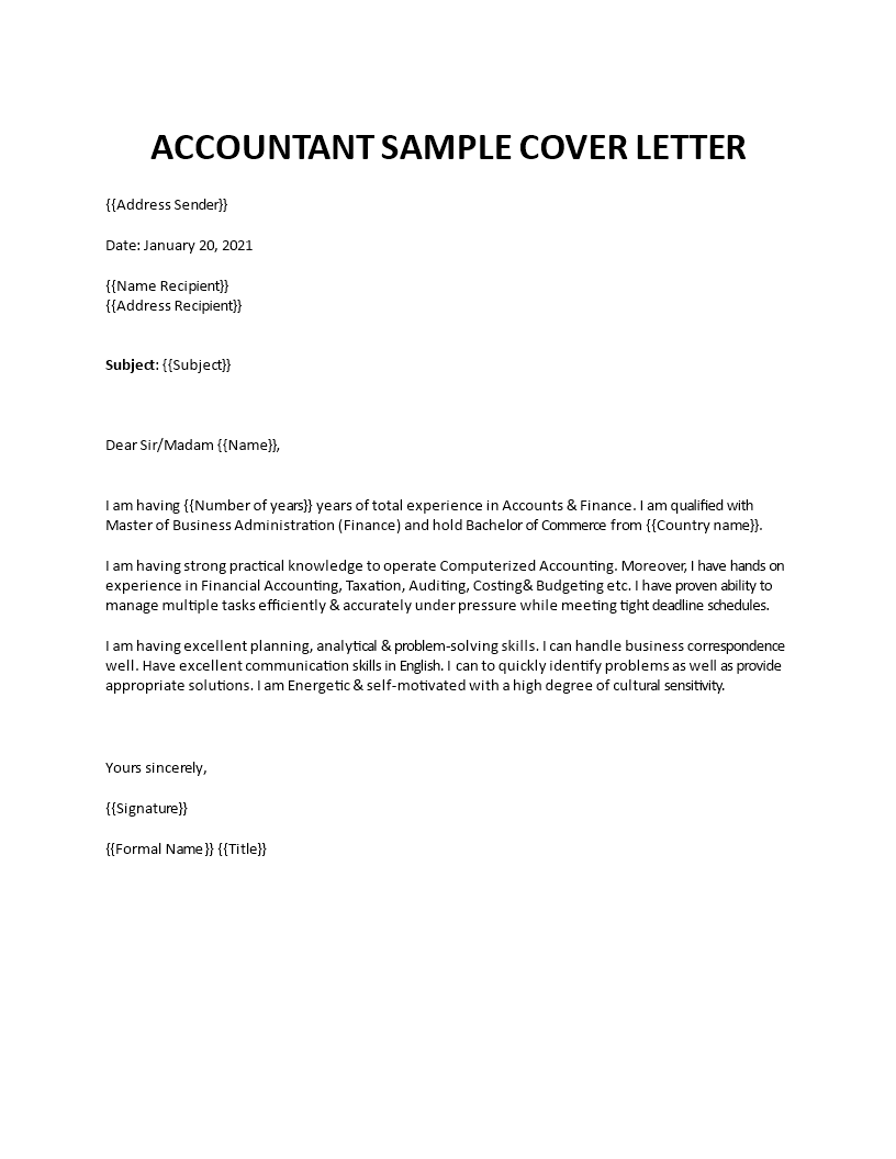 accountant sample cover letter