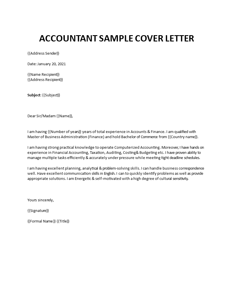 accountant sample cover letter Main Image accountant sample cover letter template