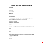 Virtual Meeting announcement letter example document template 