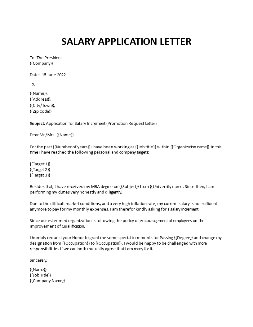 salary application letter template