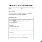 Exit Interview Questionnaire Sheet example document template