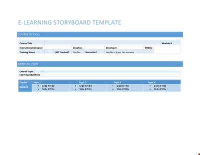 E Learning Storyboard Template | Create Engaging Courses with Notes, Titles, Topics, and Screens