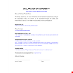 Certificate of Conformance for Medical Devices - Declaration of Conformity Template example document template