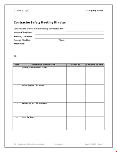 Business Meeting Minutes Template