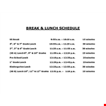 School Break & Lunch Schedule Template example document template 